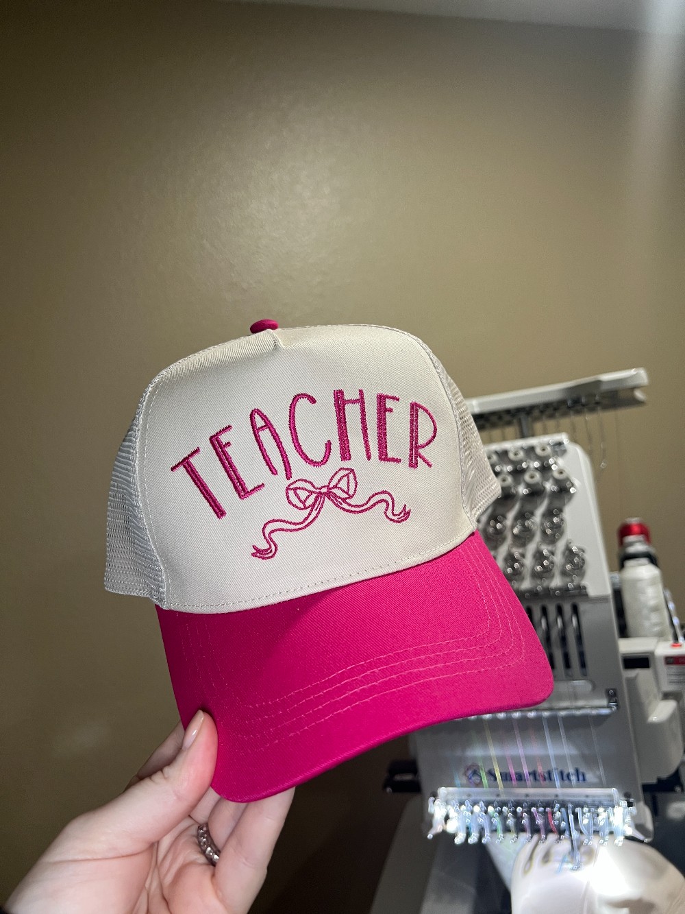 Teacher Bow Embroidered Structured Hat