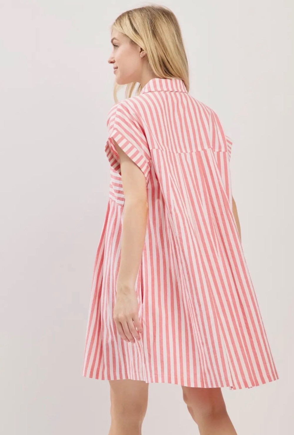 Cotton Striped Button Down Tunic Dress