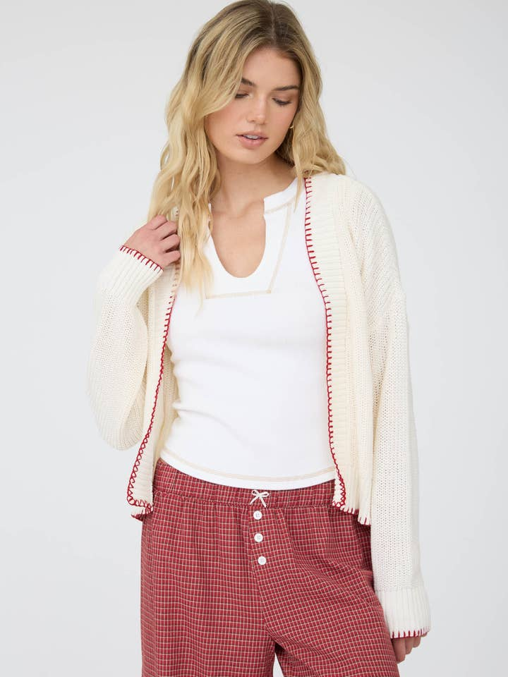 American Flag Contrast Stitch Knit Cardigan