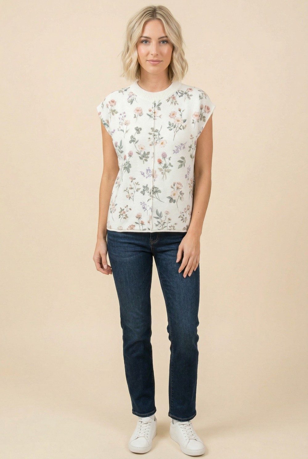Floral Textured Sleeveless Knit Top