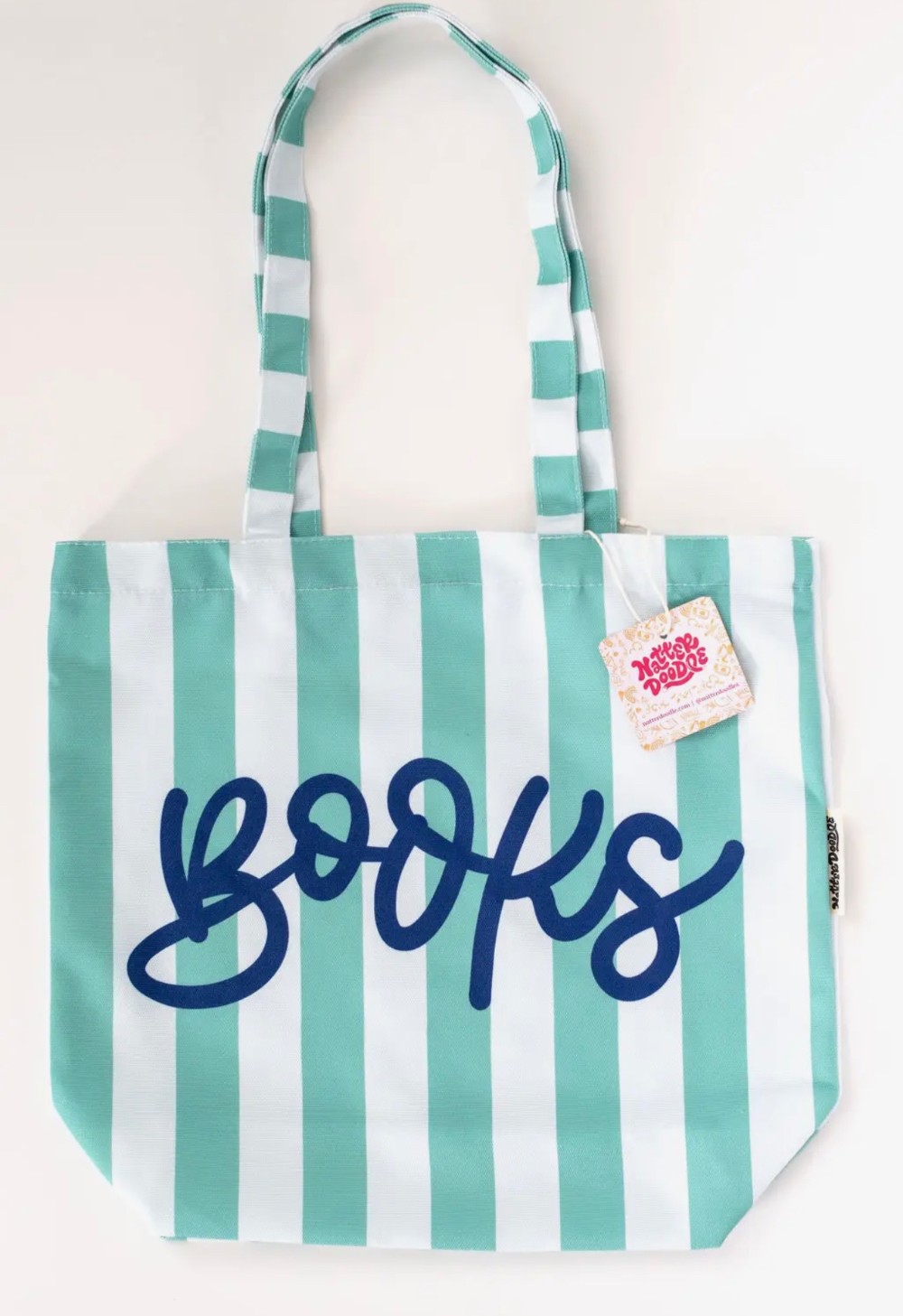 “Books” blue striped tote
