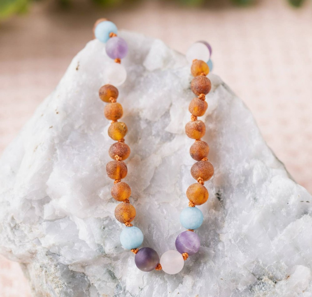 Mermaid Gems + Raw Baltic Amber Beaded Necklace 14-15in