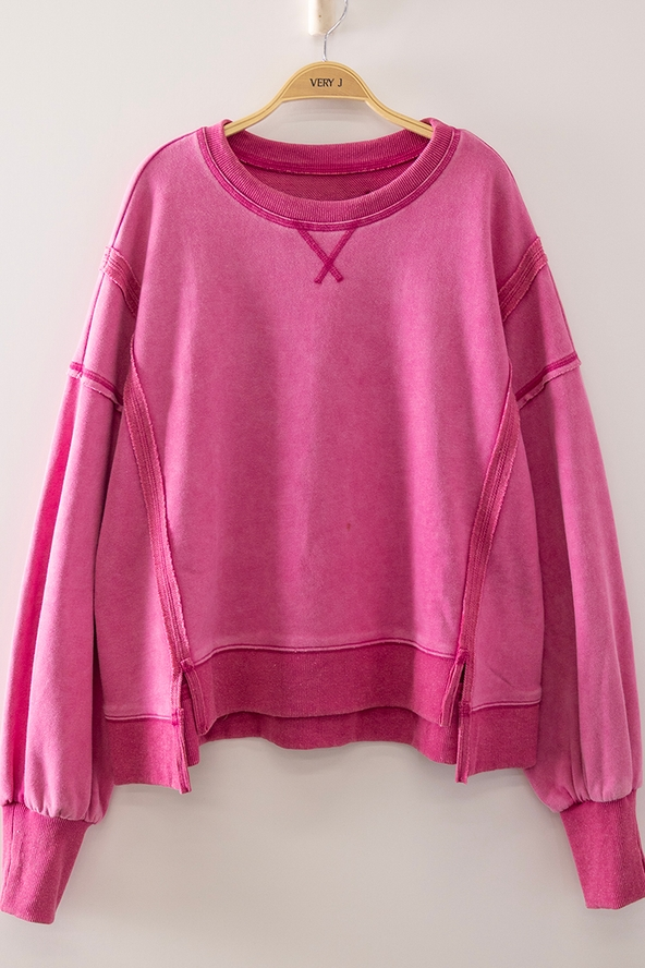 Vintage Washed Sweatshirt - Hot Pink