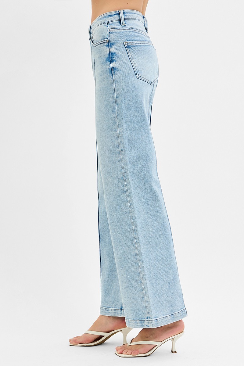 High Waist Wide Leg Pintuck Detailed Jeans