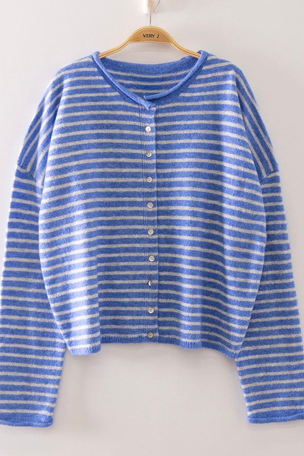 Button Down Stripe Sweater - Blue
