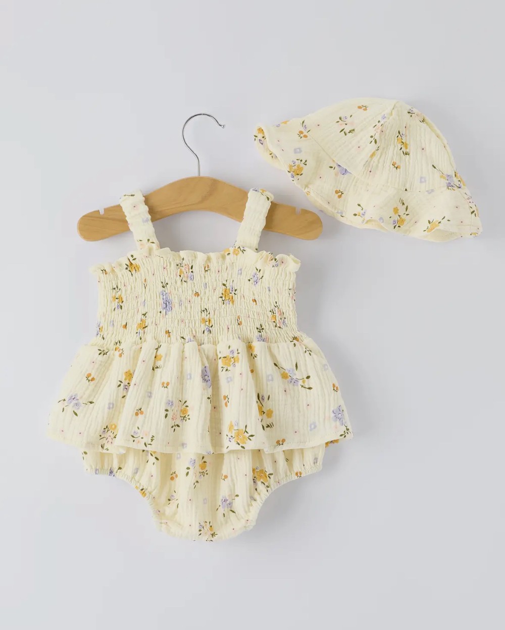Floral Smocked Baby Romper & Hat