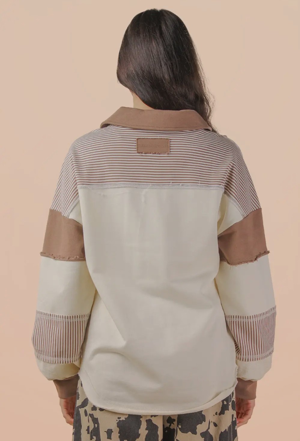 Color Block Oversized Casual Knit Top - Ivory