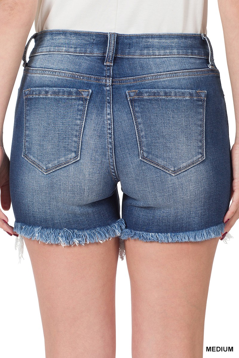 Mid Rise Raw Frayed hem Denim Shorts