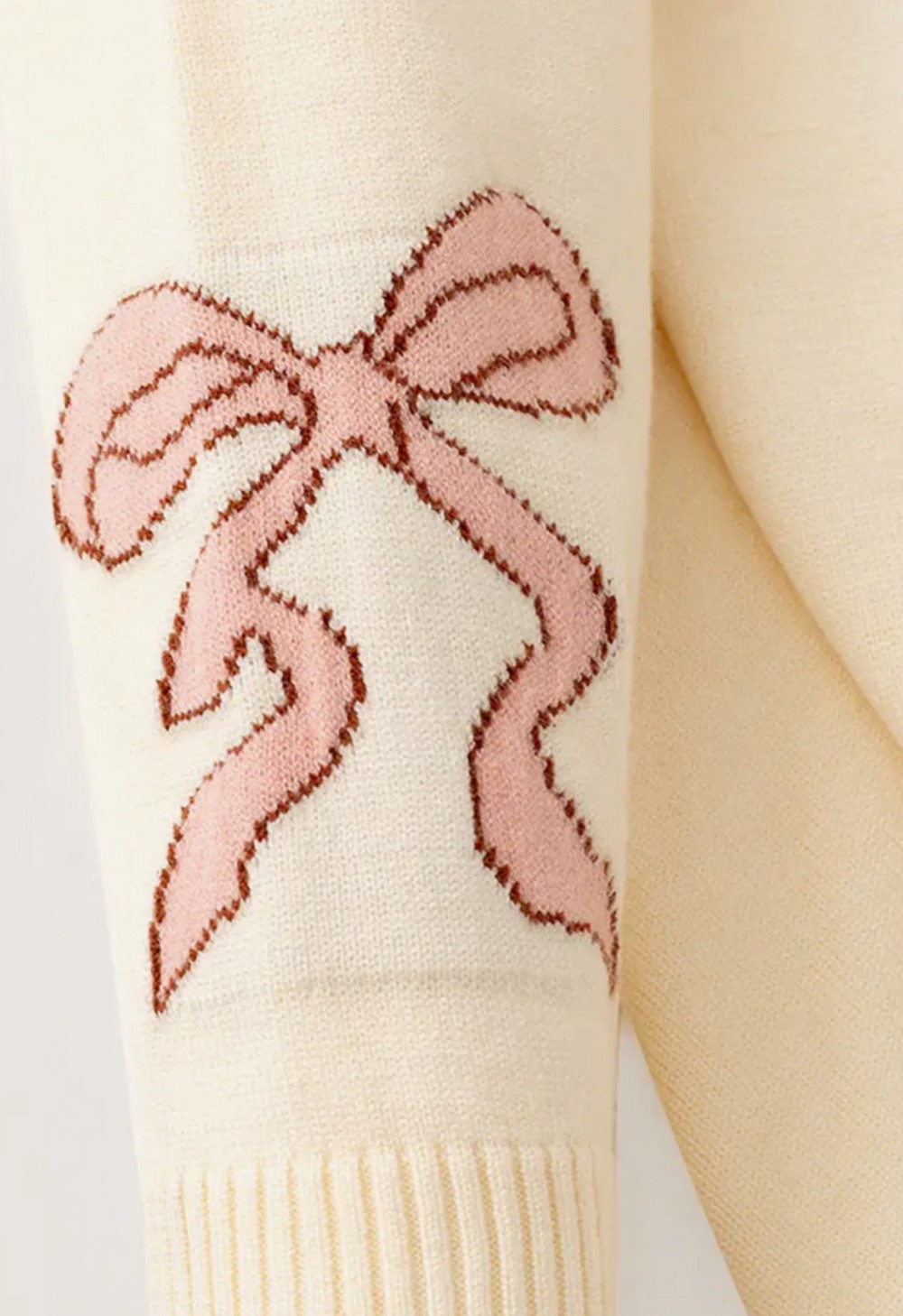 Horseshoe Knit Sweater Pink Bow Sleeves