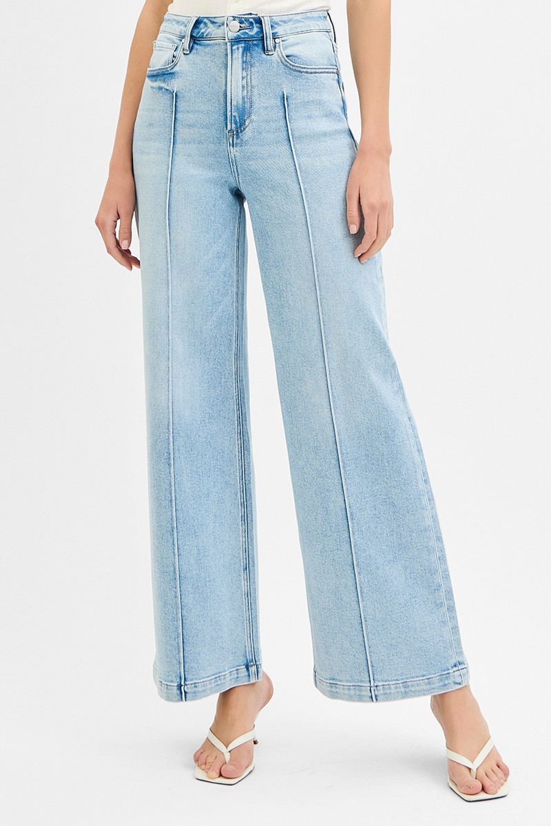 High Waist Wide Leg Pintuck Detailed Jeans