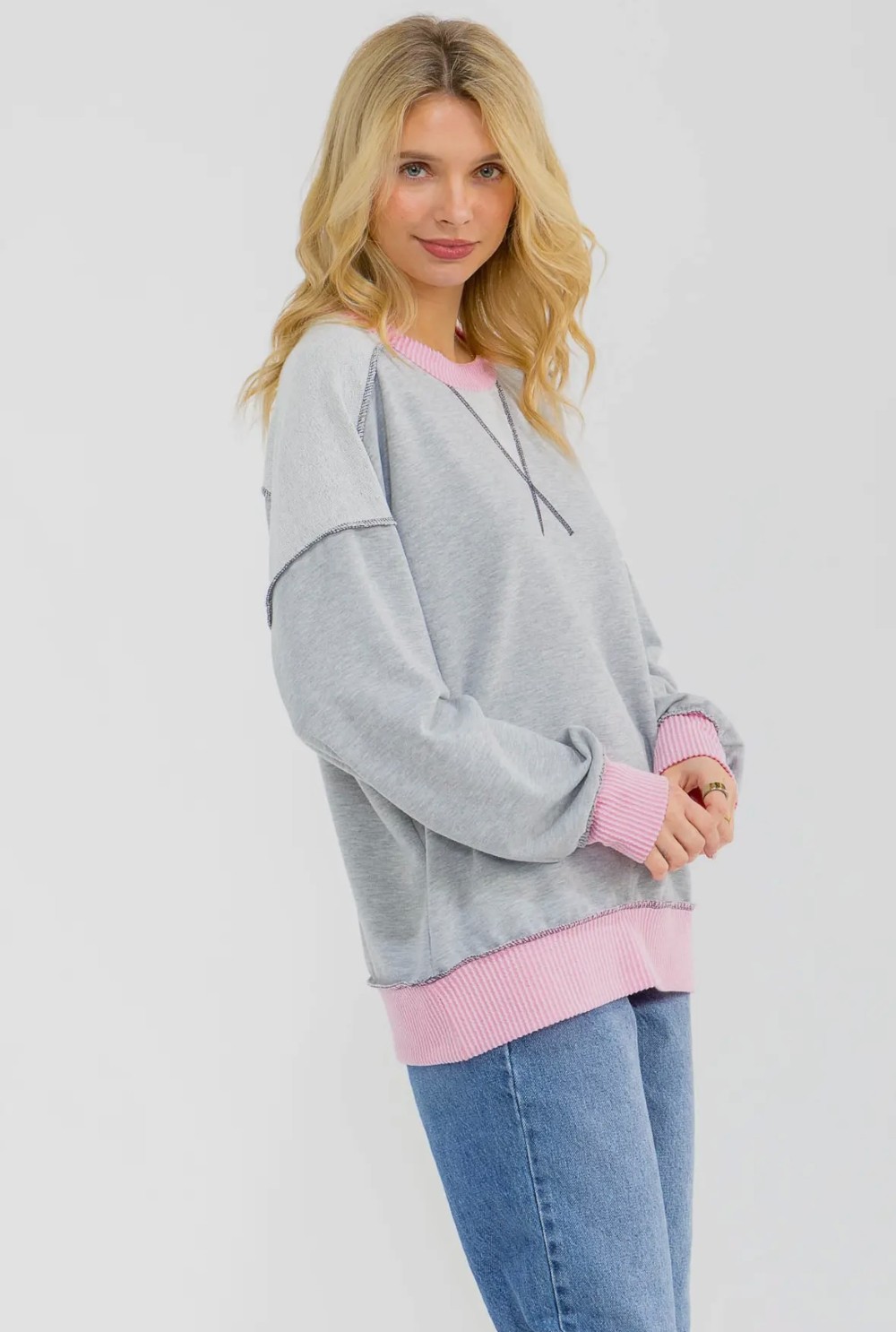 Contrast Trim Exposed seam Sweatshirt