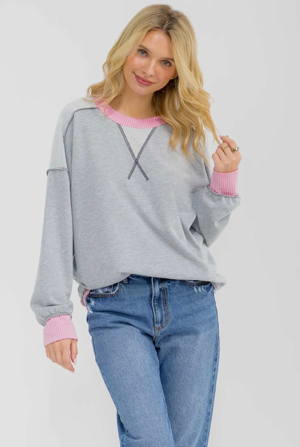 Contrast Trim Exposed seam Sweatshirt