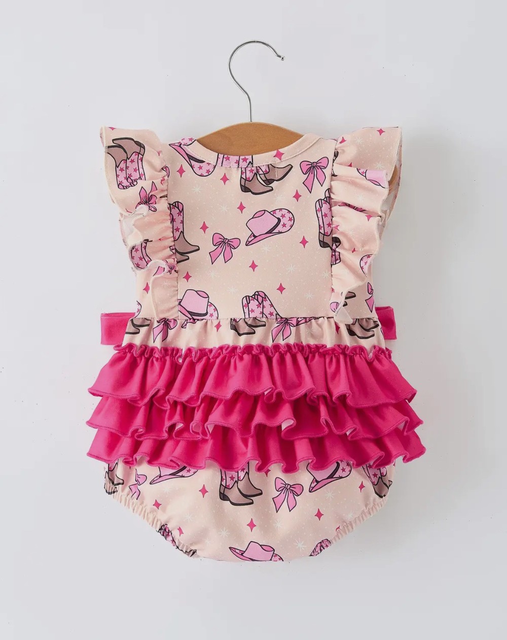 Pink Western Baby Ruffle Romper