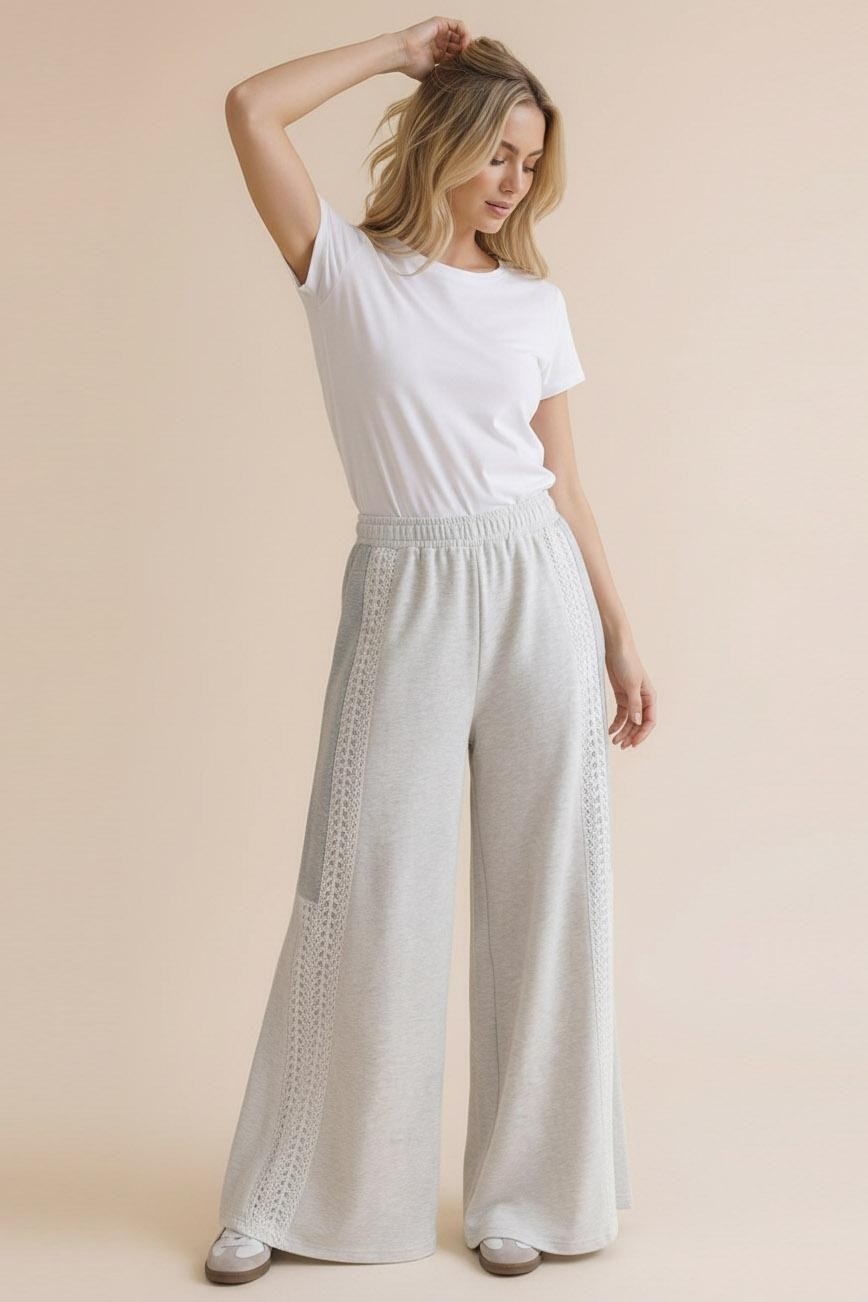 French Terry Lace Color Block Wide Pants