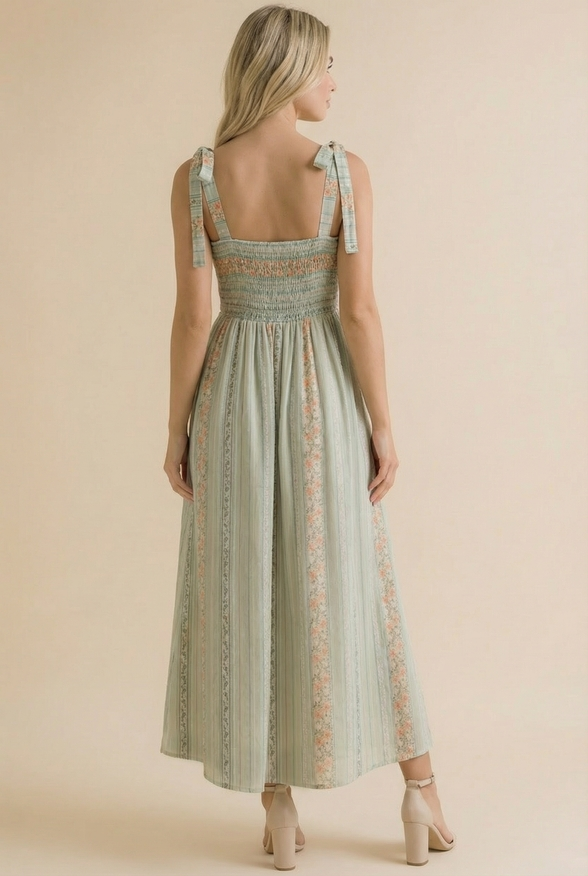 Floral Tube Tie Shoulder Woven Midi Dress - Coral
