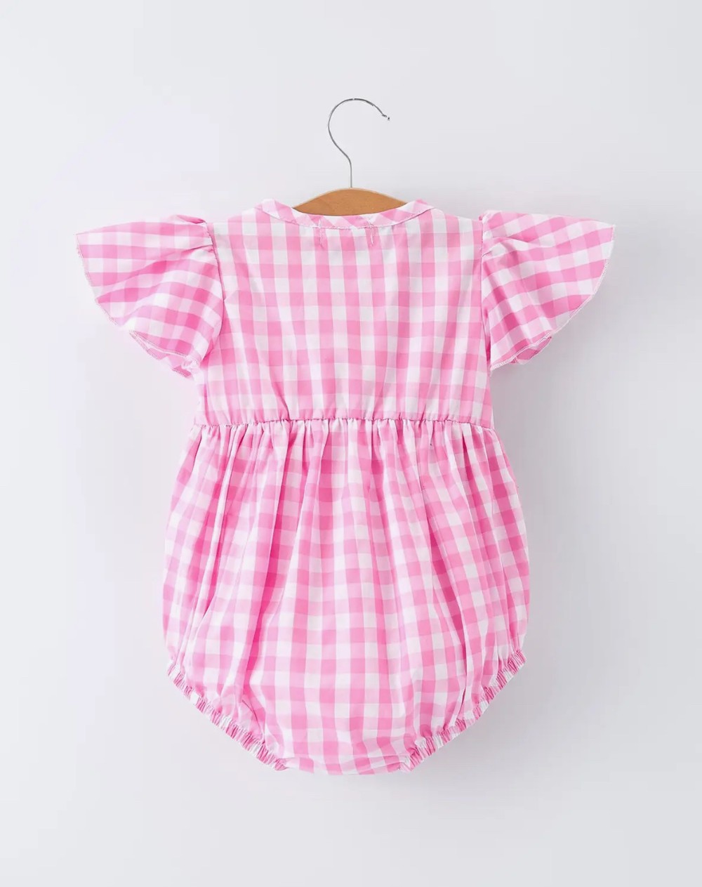 Pink Plaid Flutter Sleeve Baby Romper