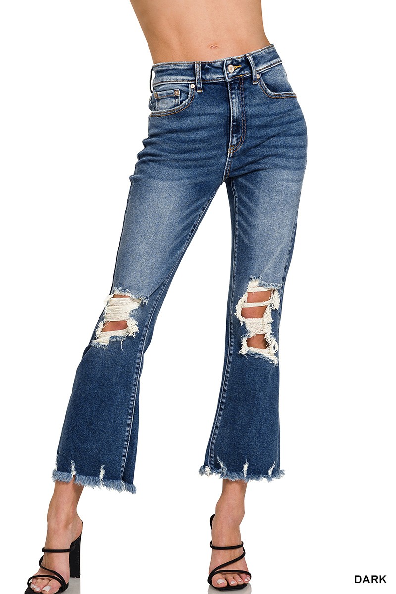 Distressed knee and hem denim pants