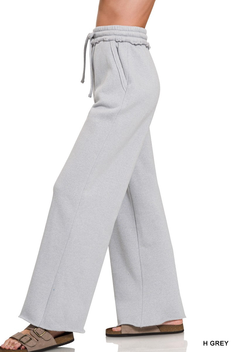 Fleece Exposed Seam Wide Leg Sweatpants Grey