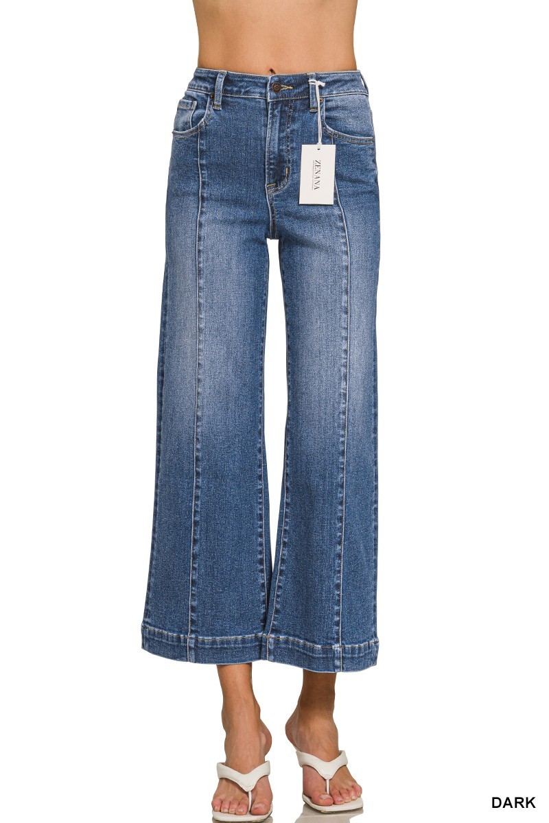Wide-leg Center Seam Cropped Denim Pants