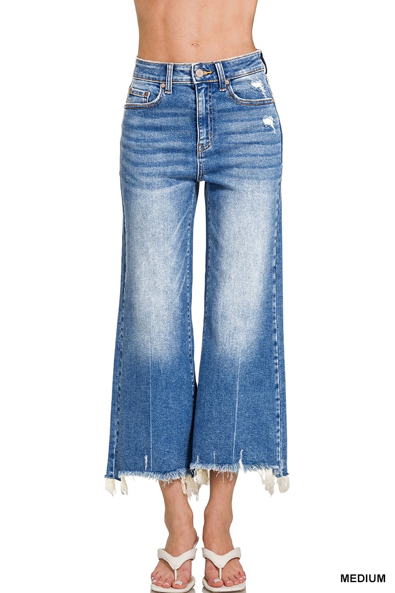 Mid Rise Straight Raw Hem Denim Pants