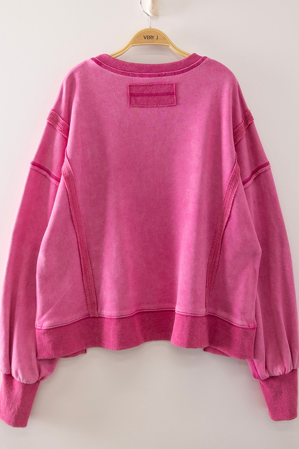 Vintage Washed Sweatshirt - Hot Pink