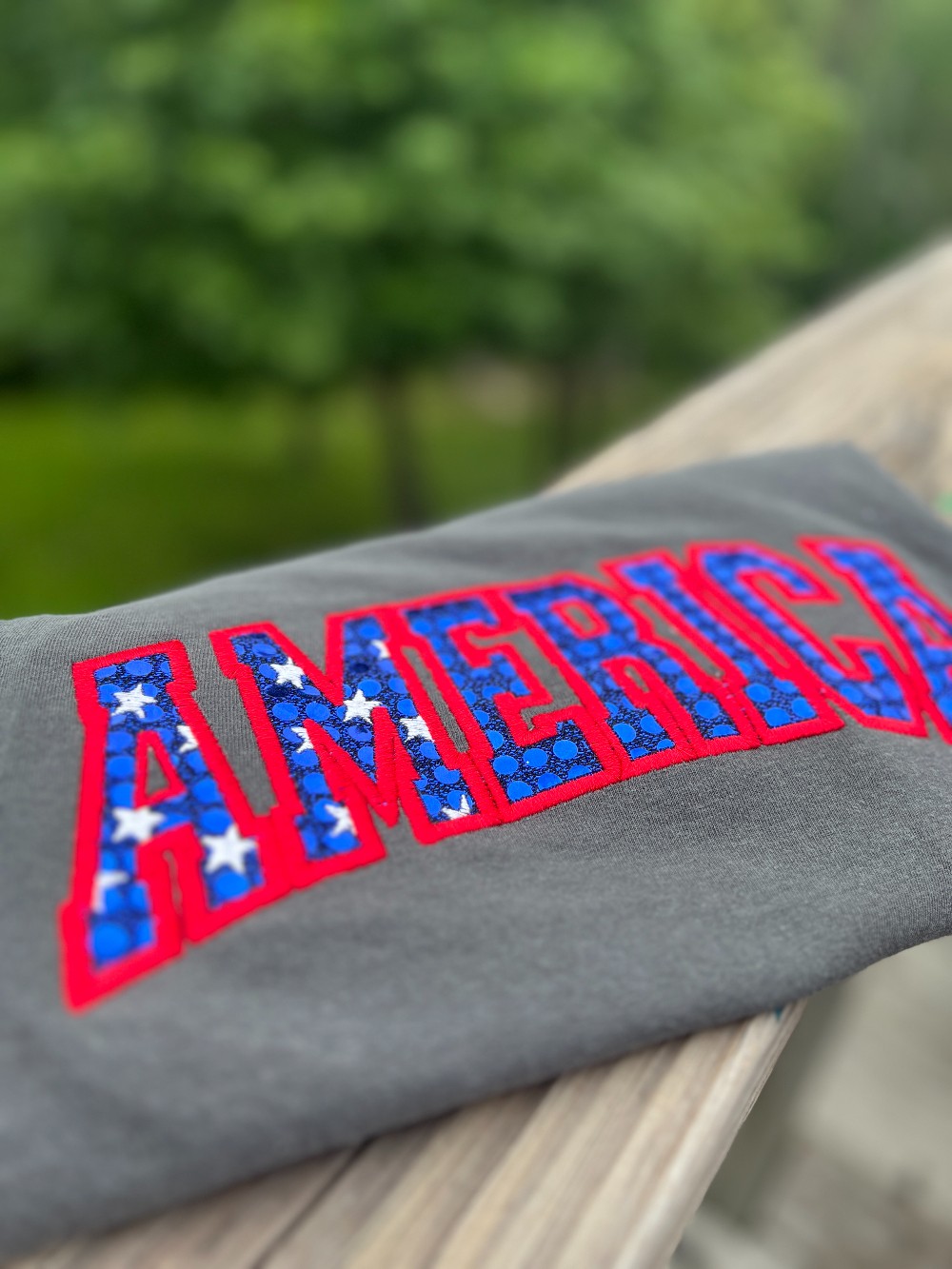 America Spangled Applique Embroidered T Shirt