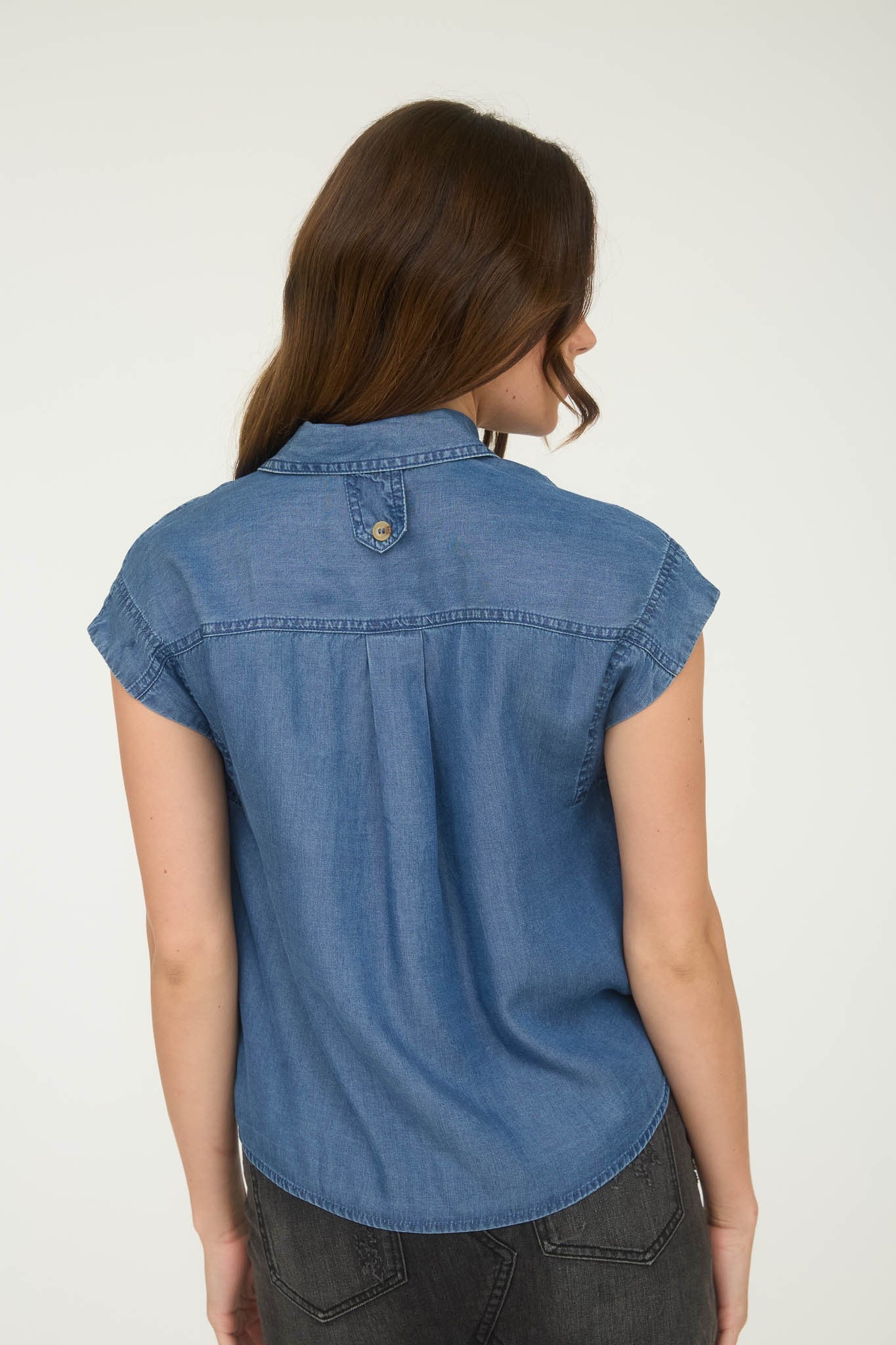 Chambray Collared Pocket Flap Button Down Shirt