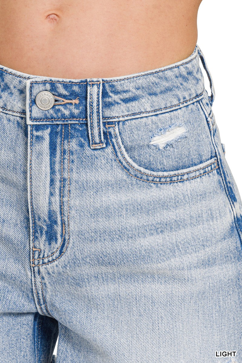 Distressed Hem Denim Shorts