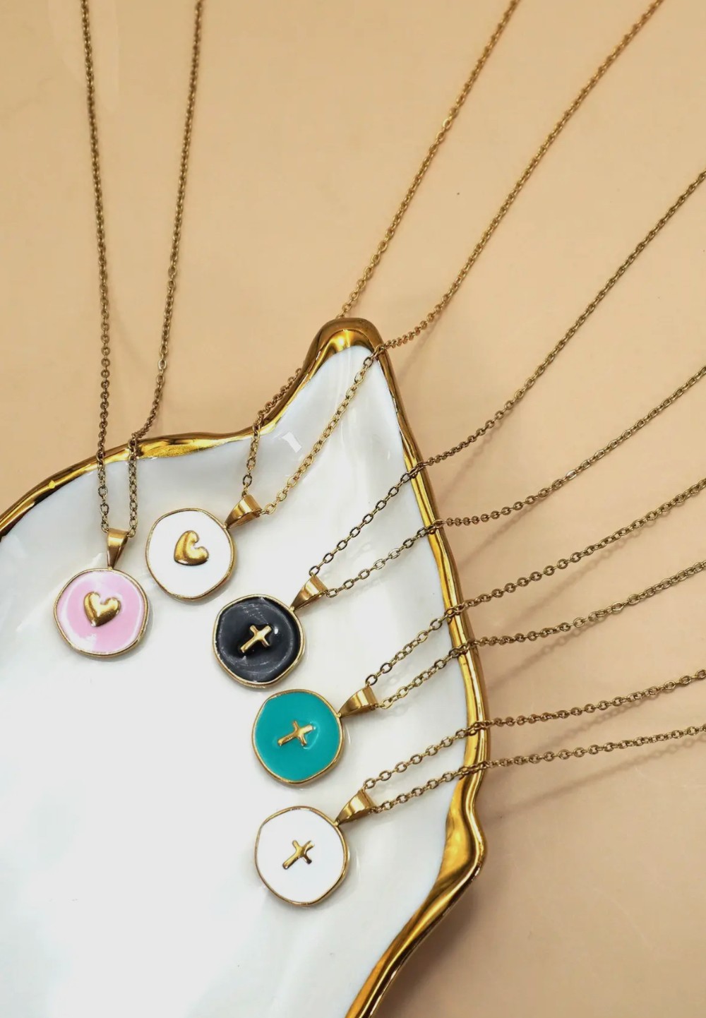 18K Stainless Steel Tarnish Free Heart Pink Necklace