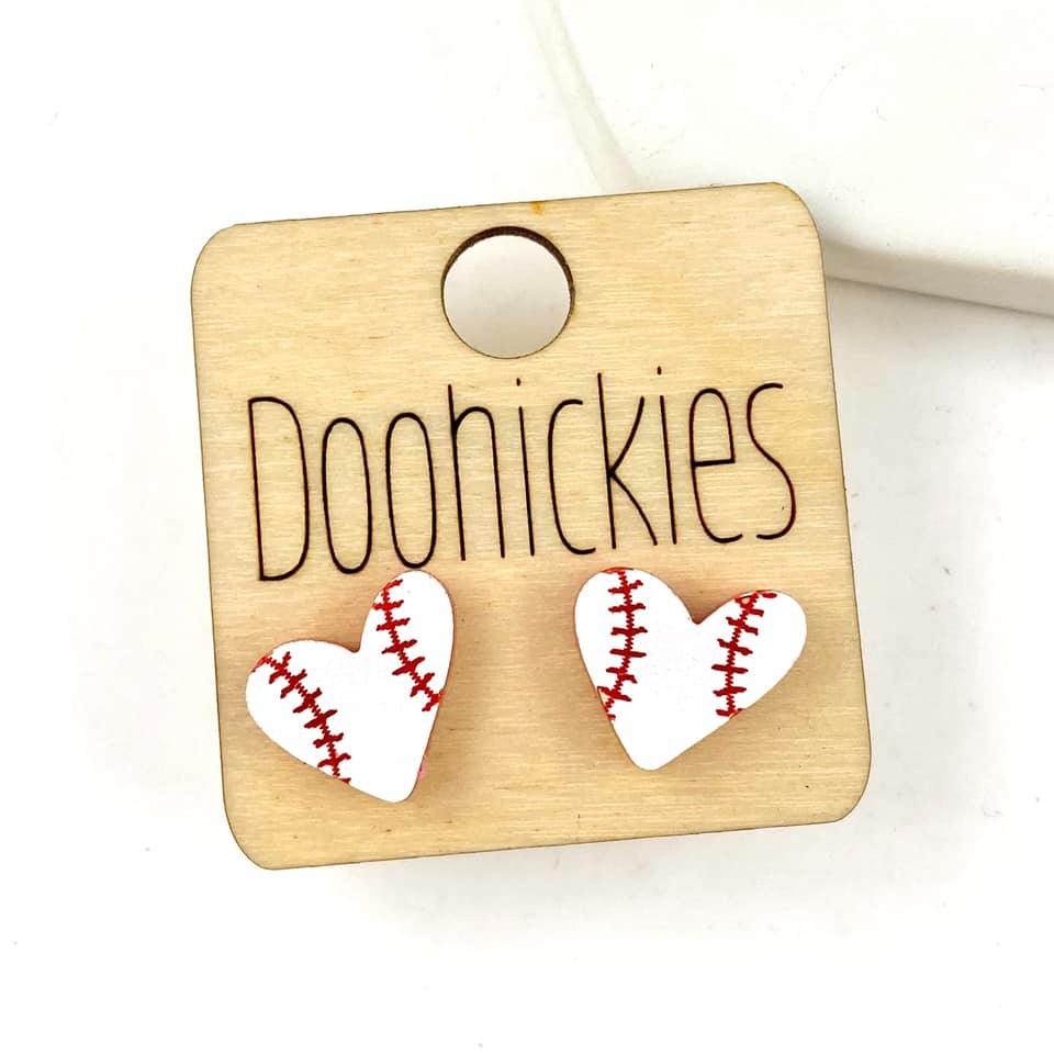 Heart Baseball Stud Earrings