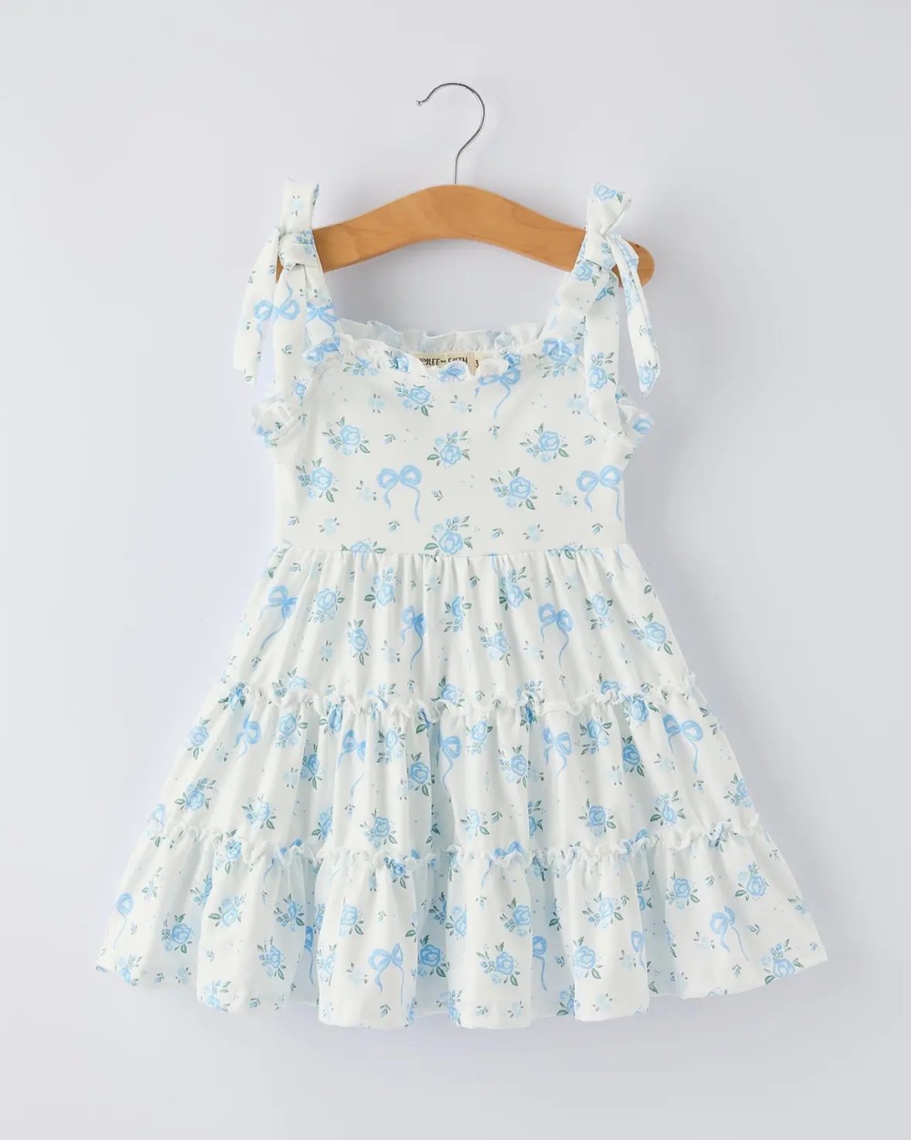 Blue Floral Bow Strap Dress