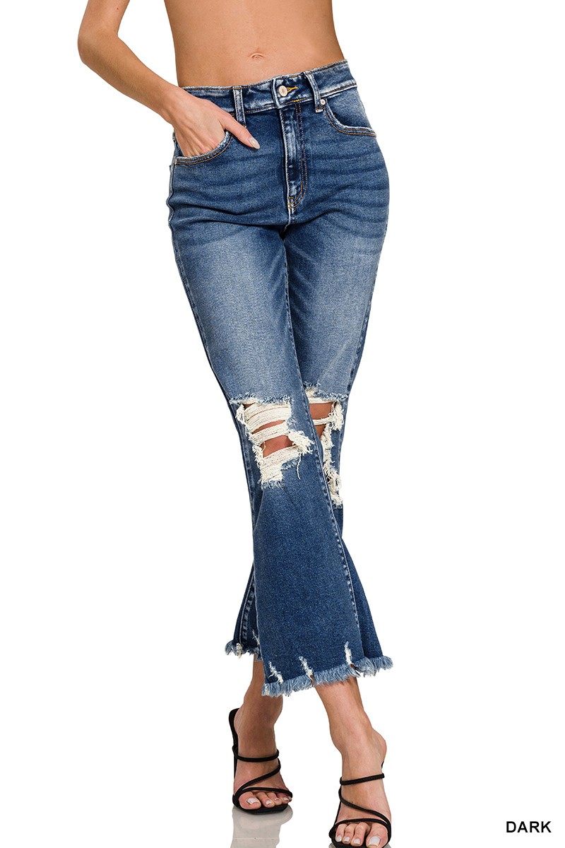 Distressed knee and hem denim pants