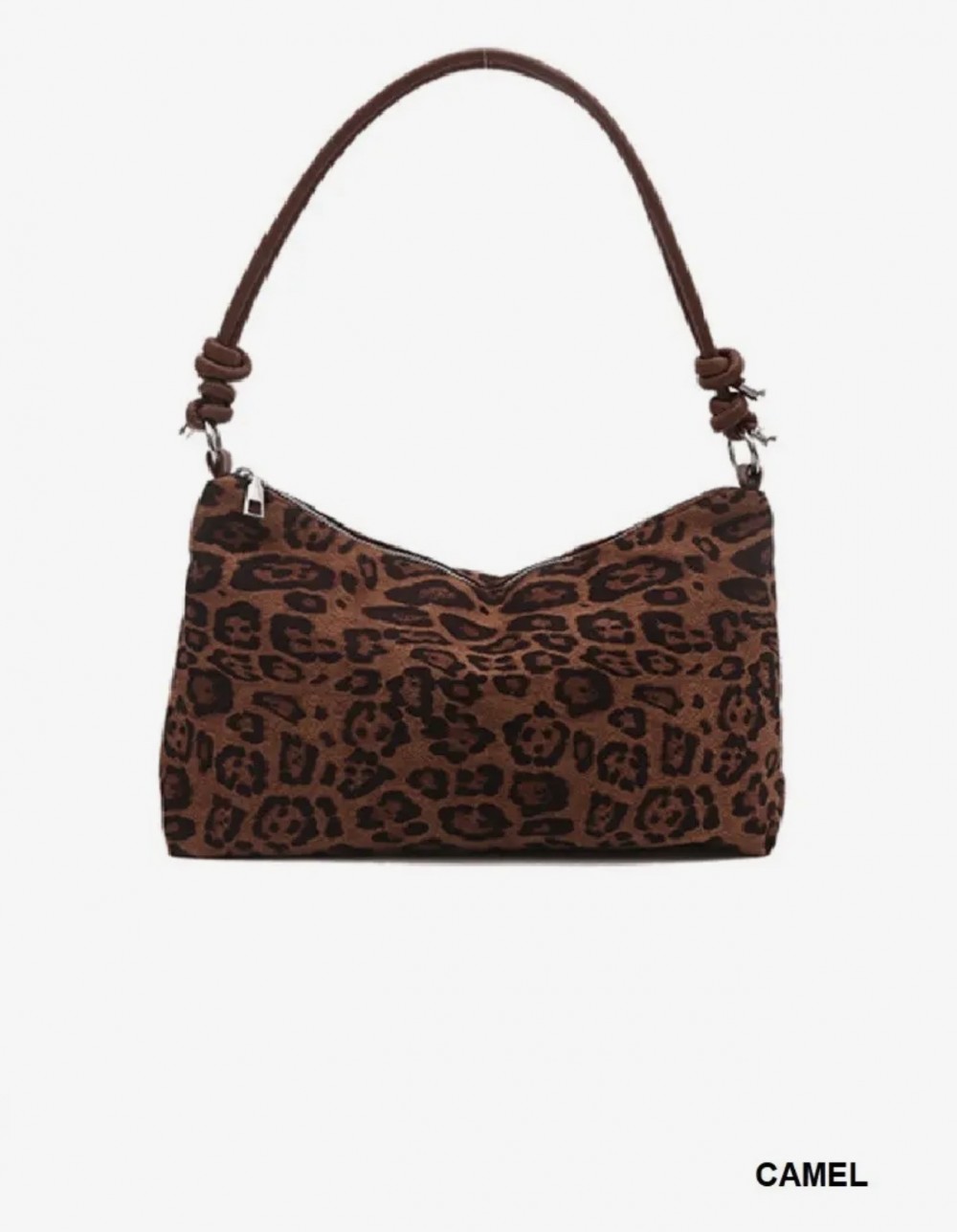 Camel Vintage Leopard Faux Suede Shoulder Bag