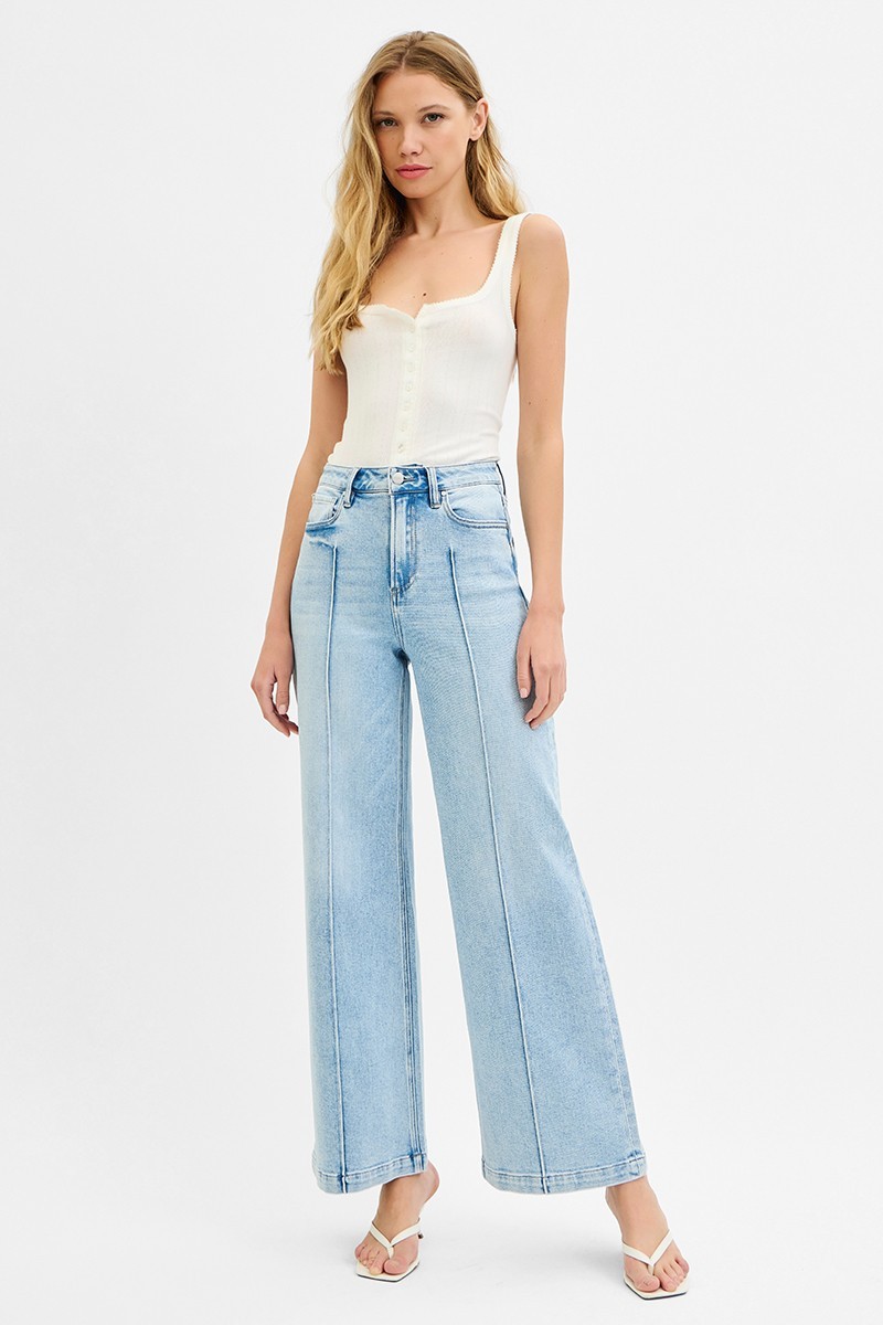High Waist Wide Leg Pintuck Detailed Jeans