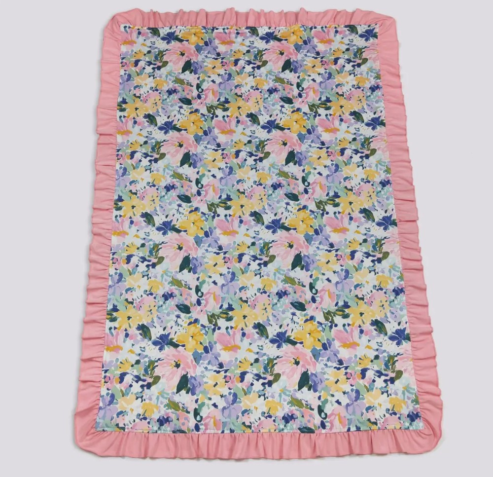 Indigo Watercolor Floral Blanket