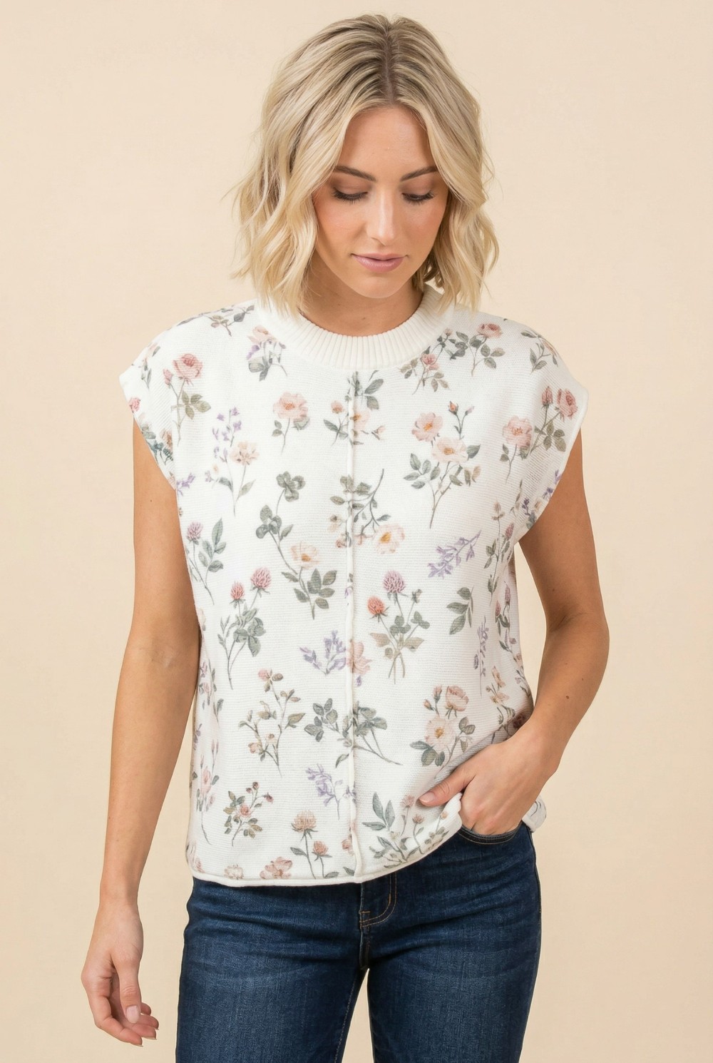 Floral Textured Sleeveless Knit Top
