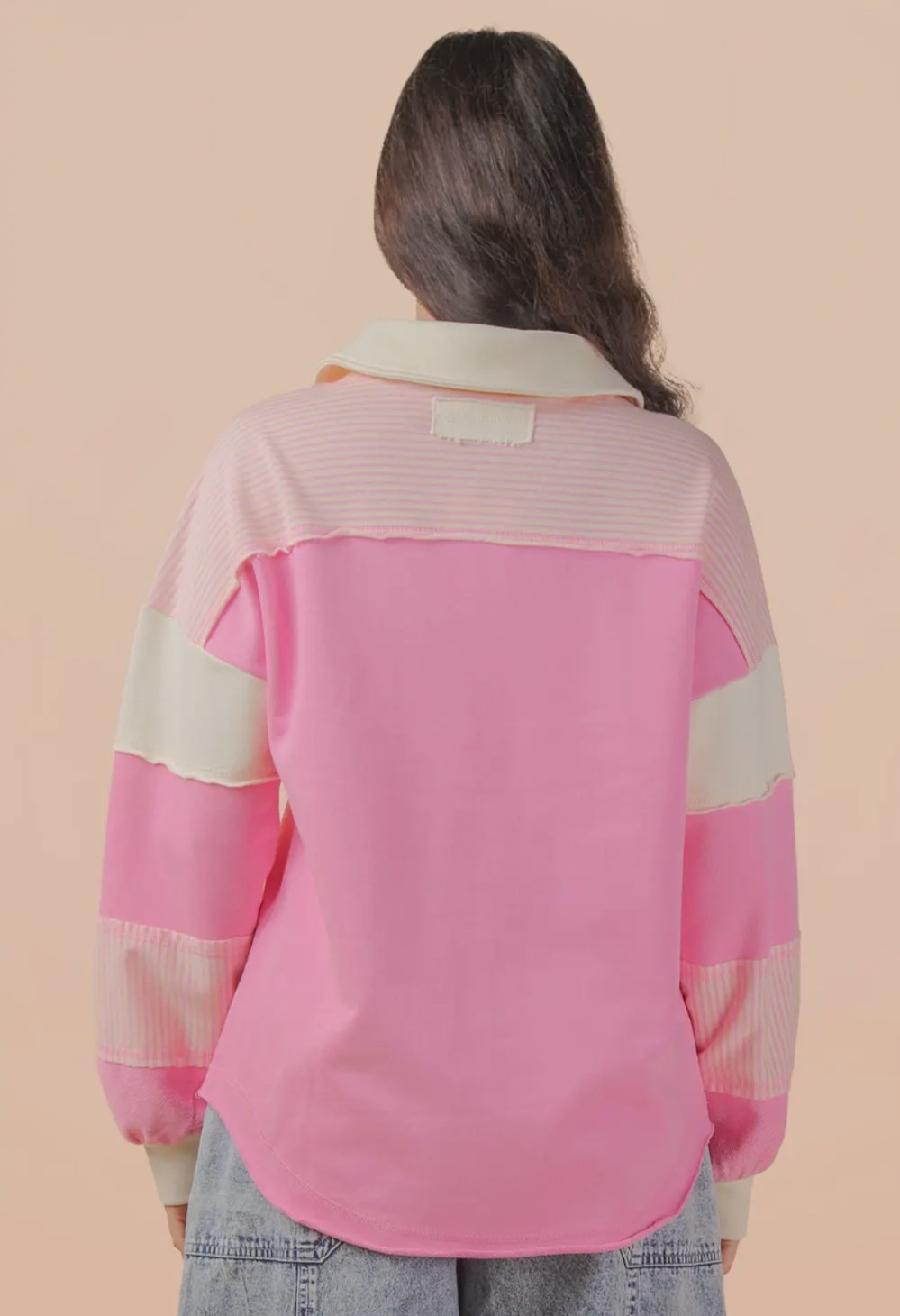 Color Block Oversized Casual Knit Top - Pink