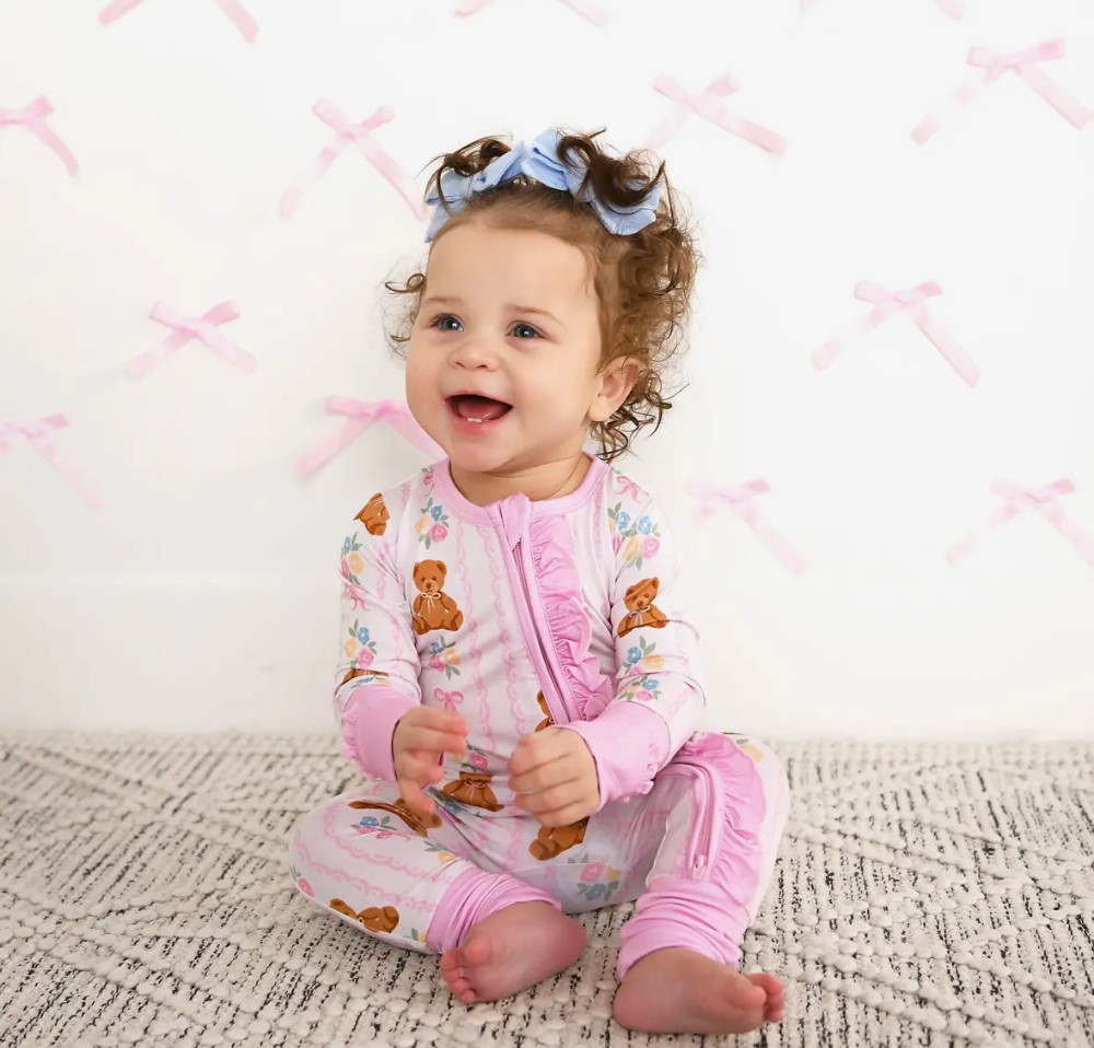 Pink Bear Ruffle Bamboo Outfit