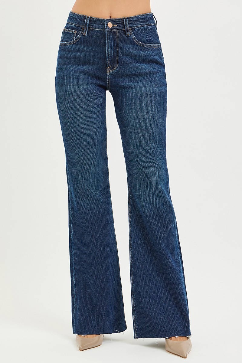 High Rise Flare Jeans With Corduroy Like Texture