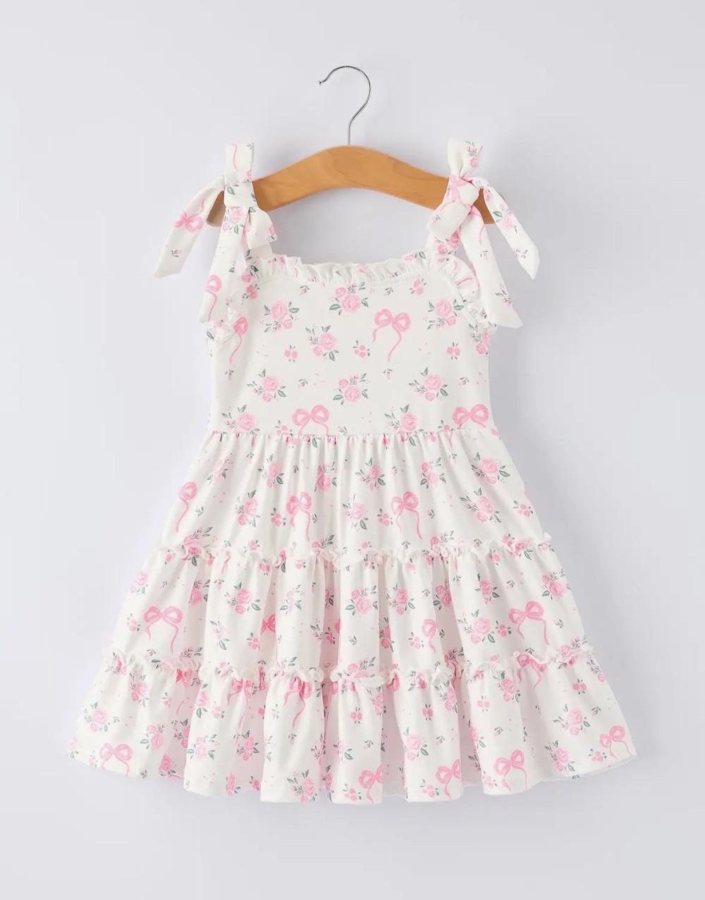 Pink Floral Bow Strap Dress