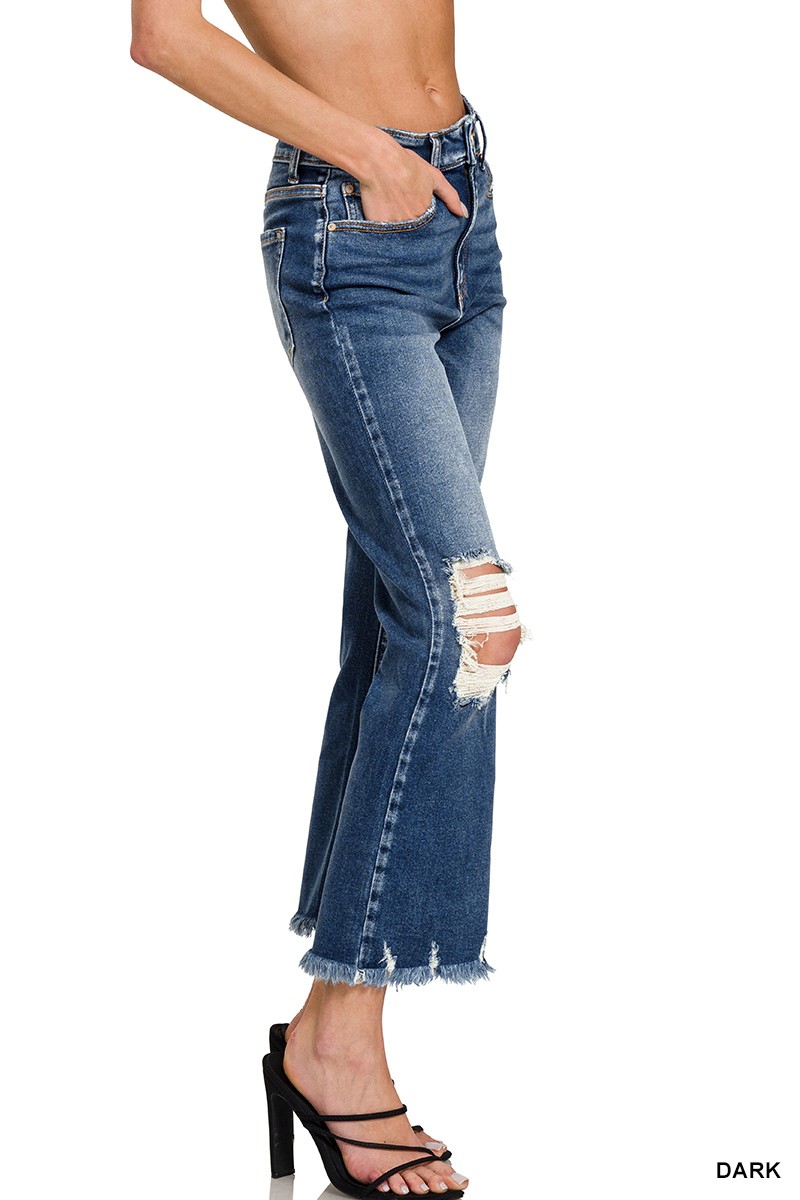 Distressed knee and hem denim pants