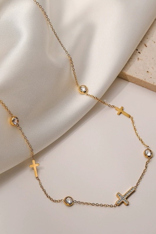18K Stainless Steel Tarnish Free Cross Necklace - Gold