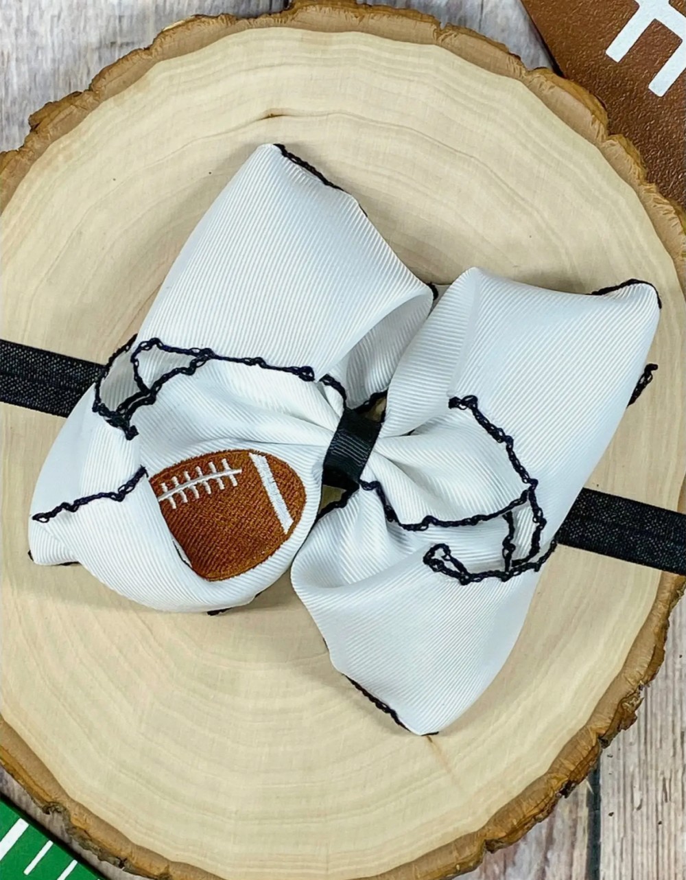 Black Football Embroidered Cheer Bow Headband