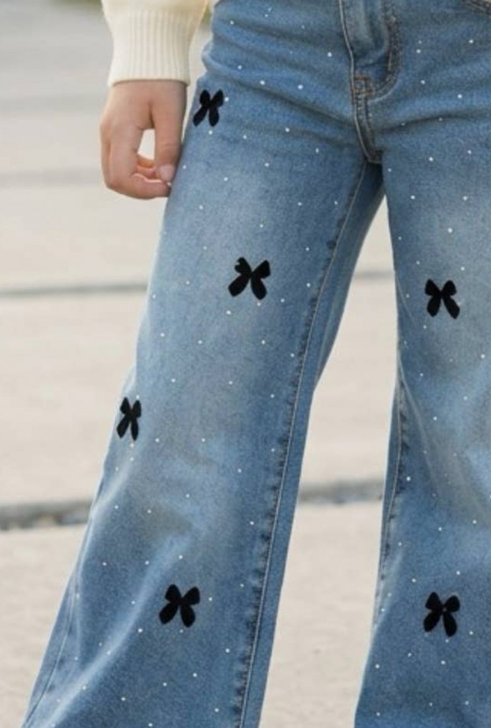 Rhinestone & Bow Denim Pants