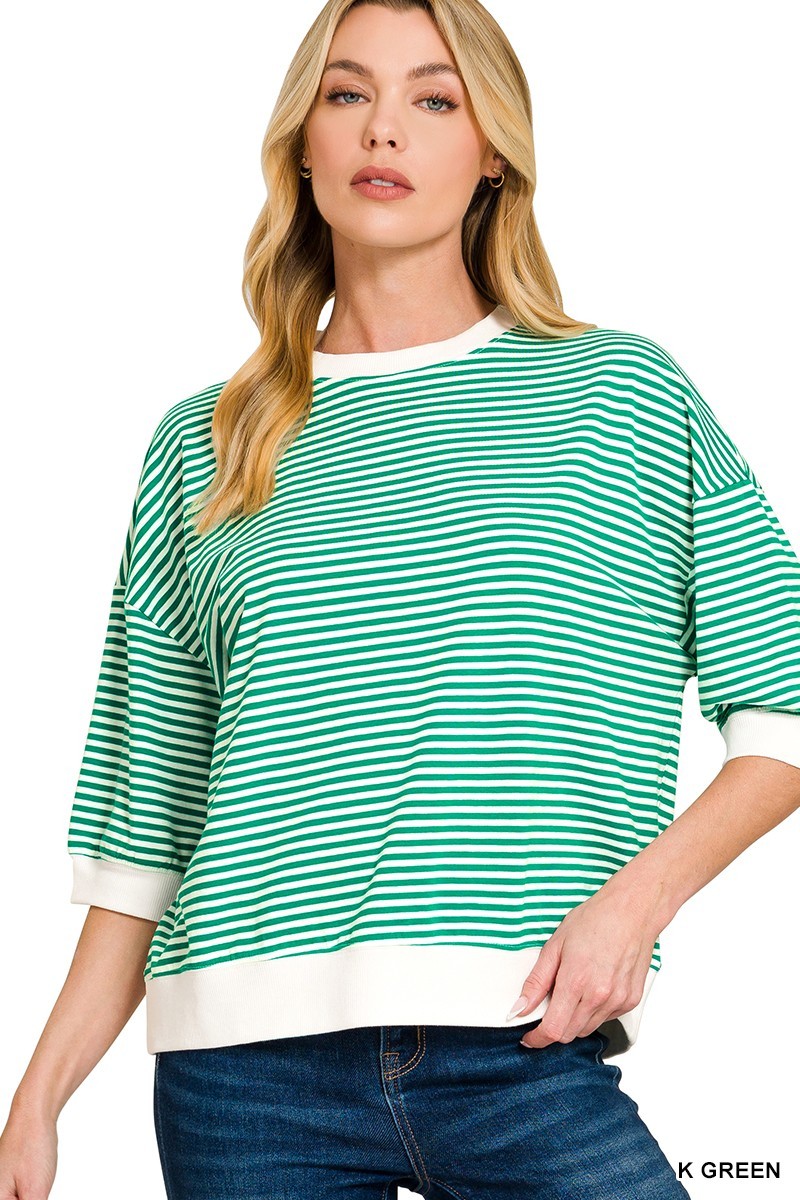 Striped Contrast Trim Rib Banded Top