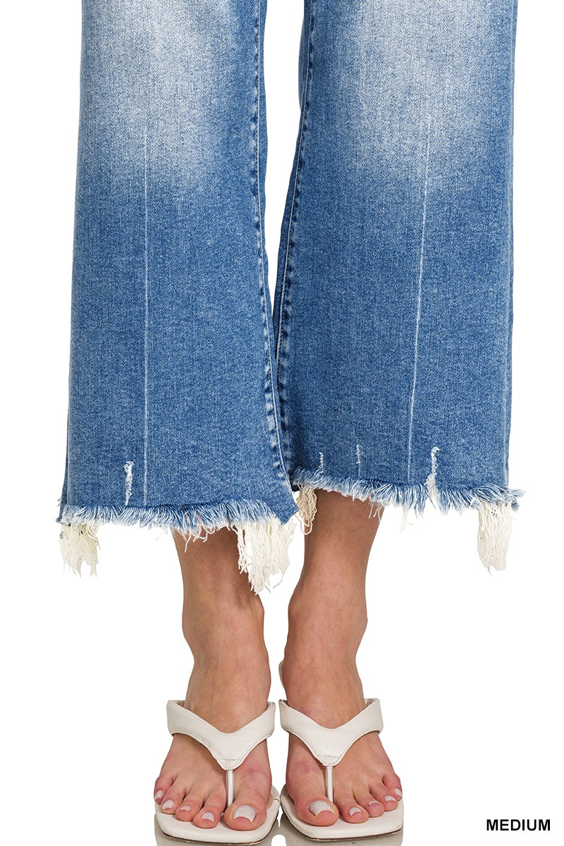 Mid Rise Straight Raw Hem Denim Pants
