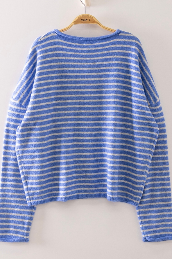 Button Down Stripe Sweater - Blue