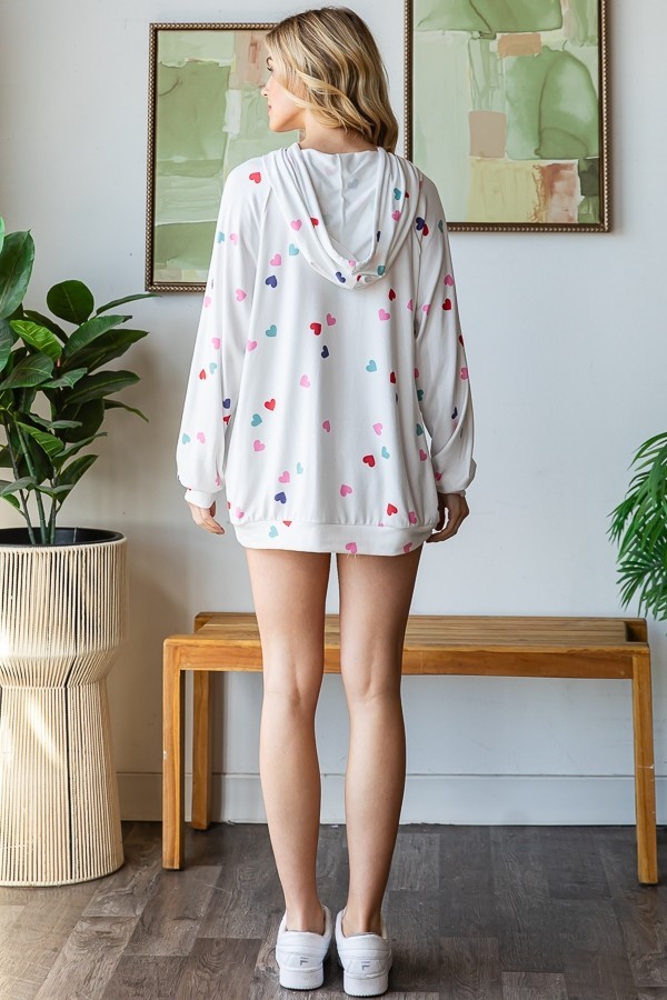 Heart Print Knit Hoodie Top