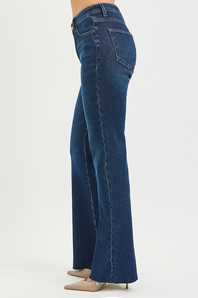 High Rise Flare Jeans With Corduroy Like Texture