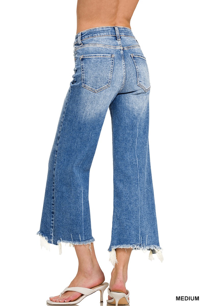 Mid Rise Straight Raw Hem Denim Pants